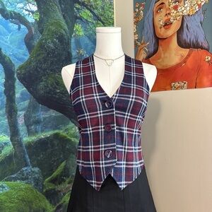 Eva Franco Glimmer Plaid V-Neck Vest